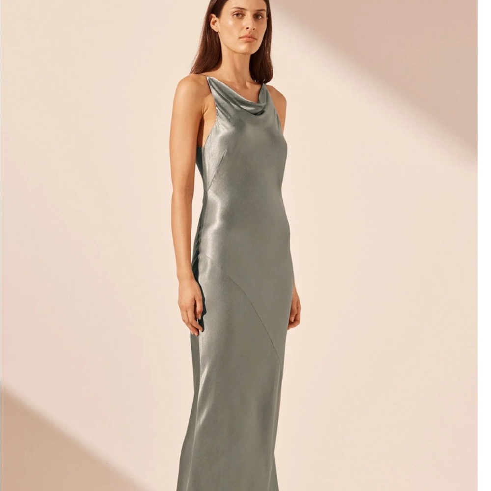 Shona Joy La Lune High Neck Cowl Silk Maxi Dress - Sage - Picture 3 of 10